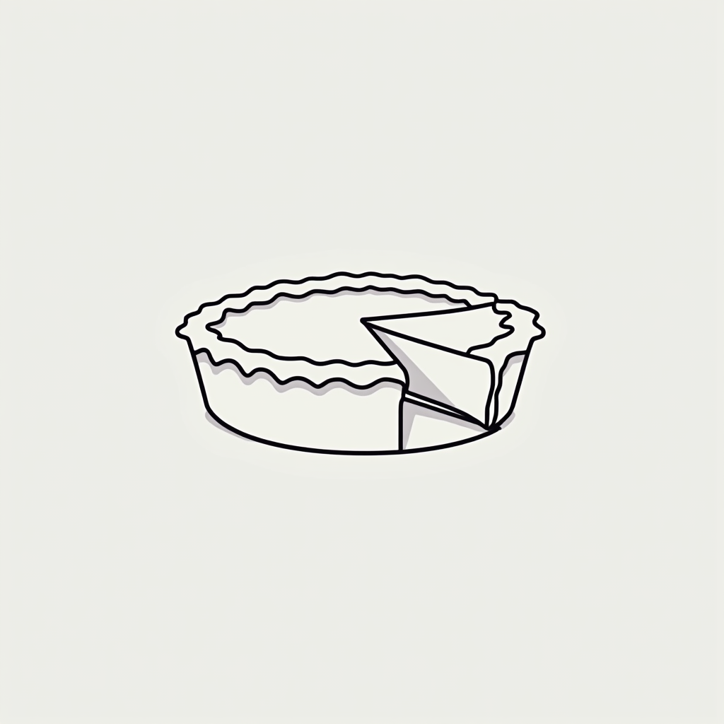 Minimalist pie outline with a single triangular slice slightly pulled out, using only outlines.