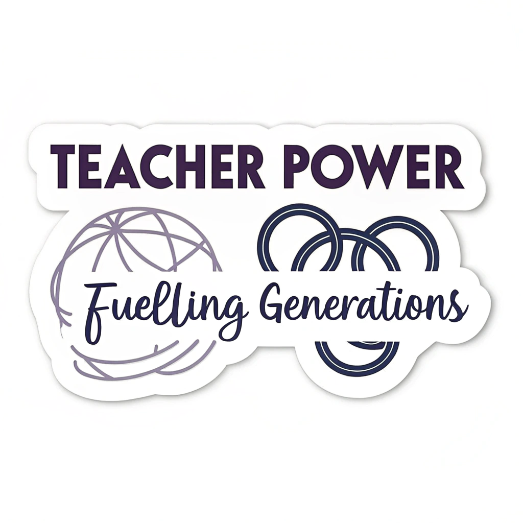 Simple Logo Idea (for broader campaign): The phrase 'Teacher Power' in a strong, solid sans-serif font, visually grounded. Below it, 'Fueling Generations' in a more flowing, dynamic script font. An abstract icon, like three interconnected rings or a stylized growing sprout, could be placed to the left or above the text to symbolize continuity and growth.
