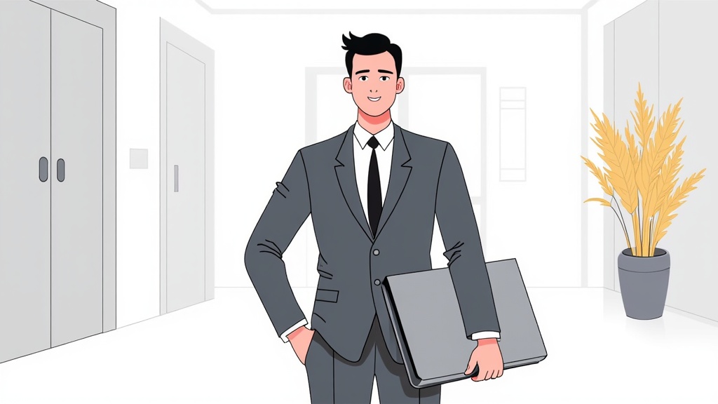 A businessman stands holding a flat design laptop under his arm, ready to head to a meeting. The compact nature of the device makes it ideal for professionals on the go, merging efficiency with sleek aesthetics.