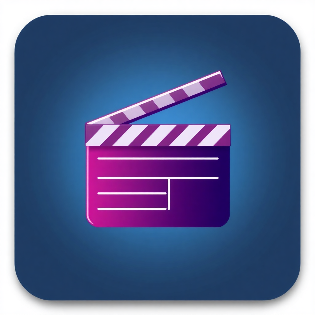 The image shows a blue clapboard icon on a white background.