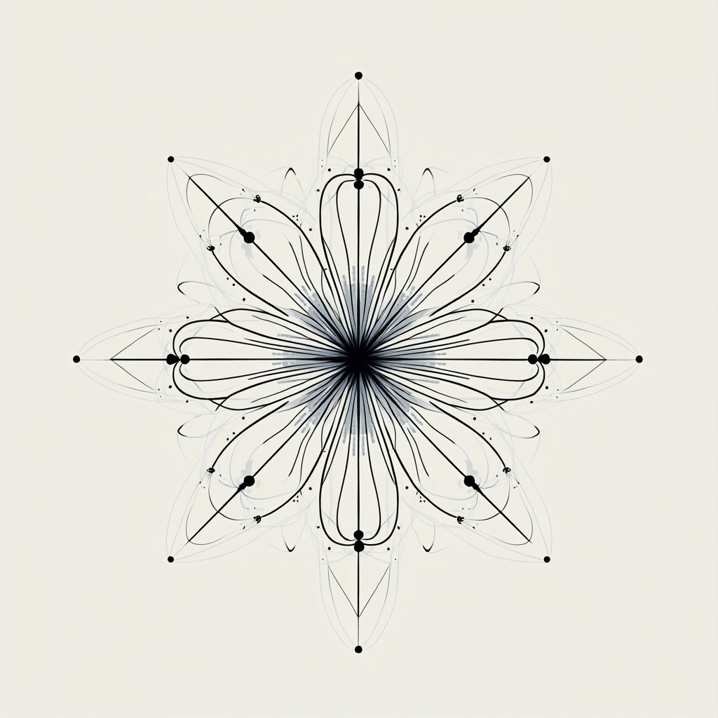 Sub-design 2: Abstract Neural Bloom - A minimalist cluster of clean dots and thin connecting lines suggesting a neural network, arranged to subtly resemble an abstract flower or star, symbolizing growth and connection.