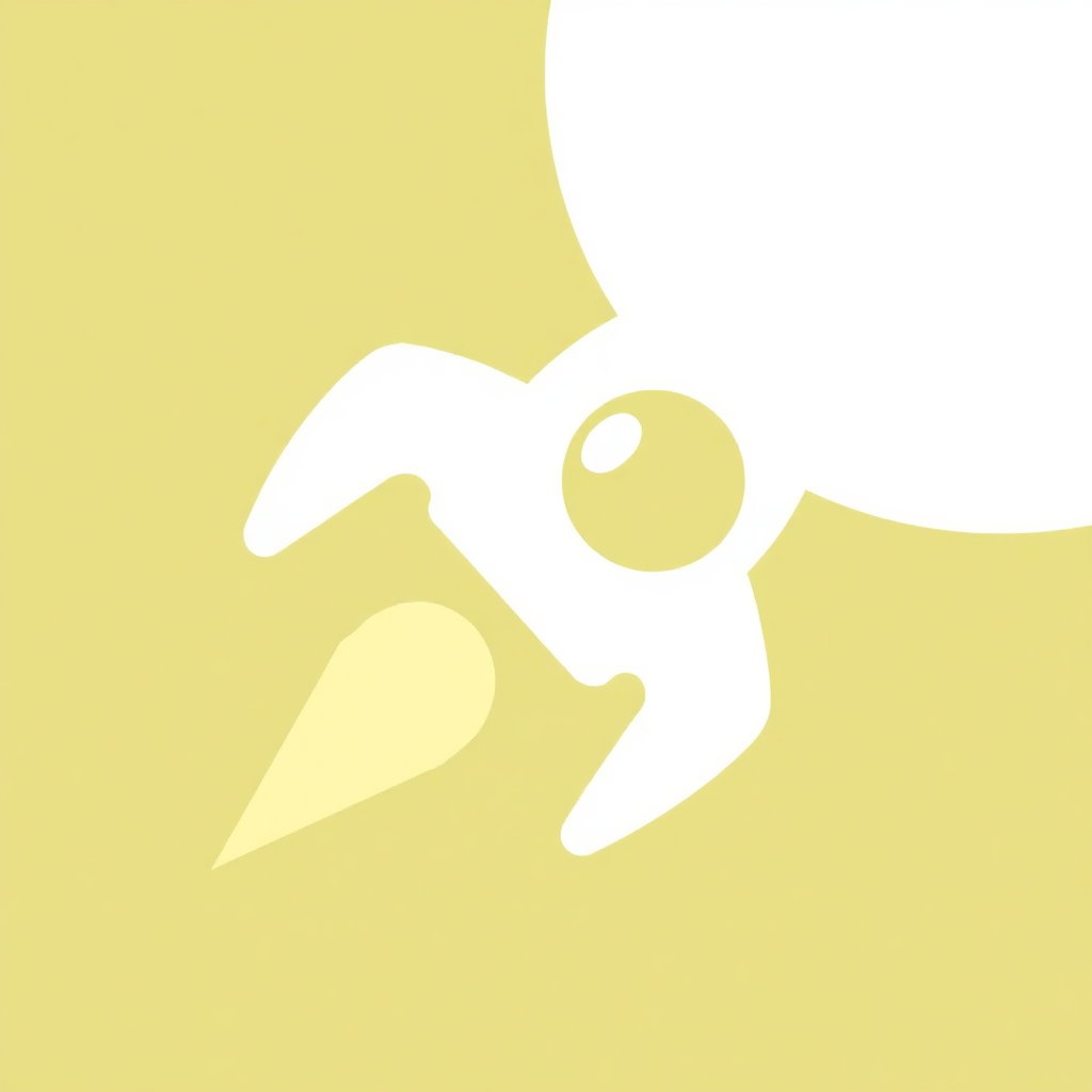 The image is a square with a light yellow background. In the center of the square, there is a white silhouette of a bird with a yellow beak. The bird appears to be flying, with its wings spread out and its head turned to the side. The beak is slightly open, as if it is about to take flight. The silhouette is simple and minimalistic, with no additional details or shading.