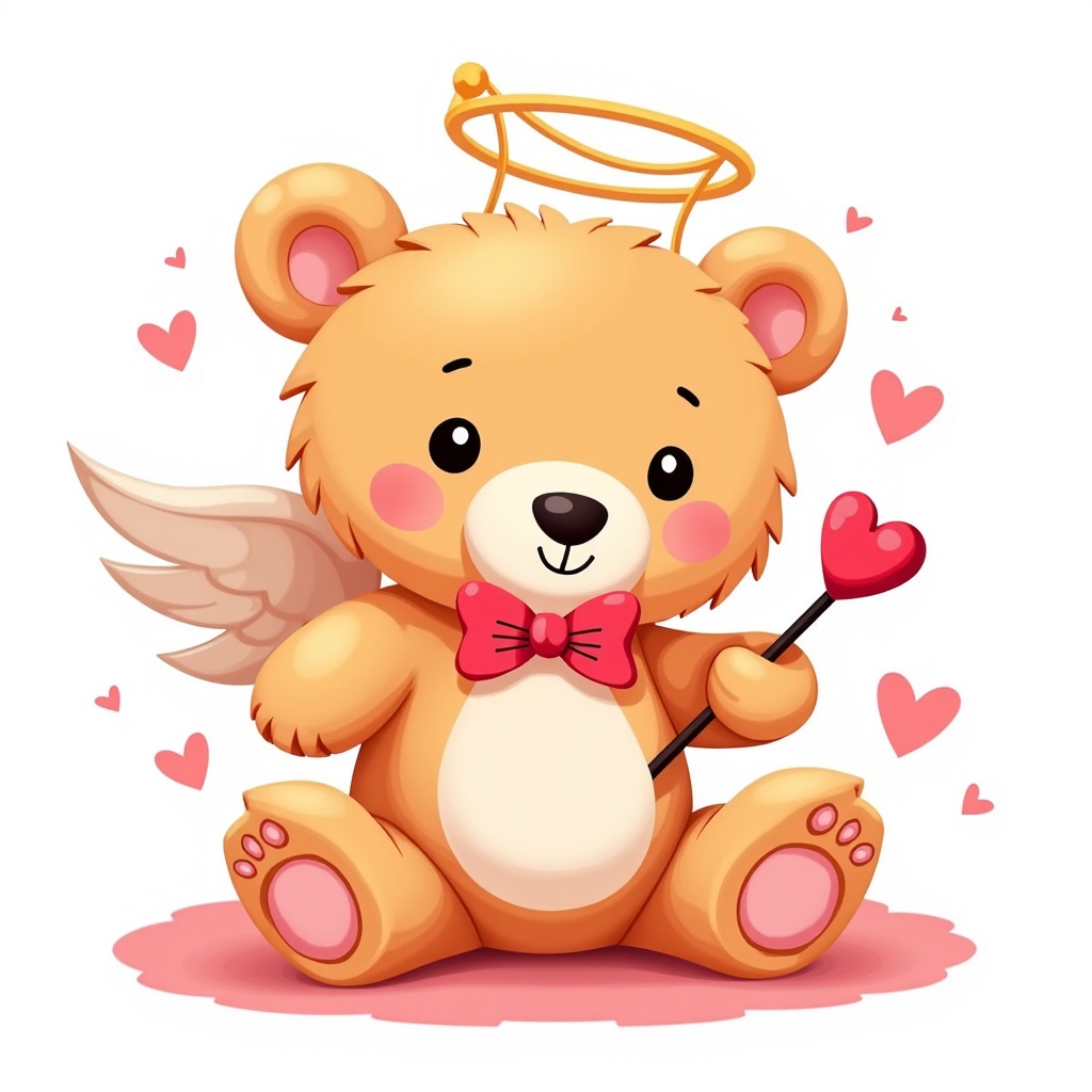 A teddy bear wearing a cupid costume.