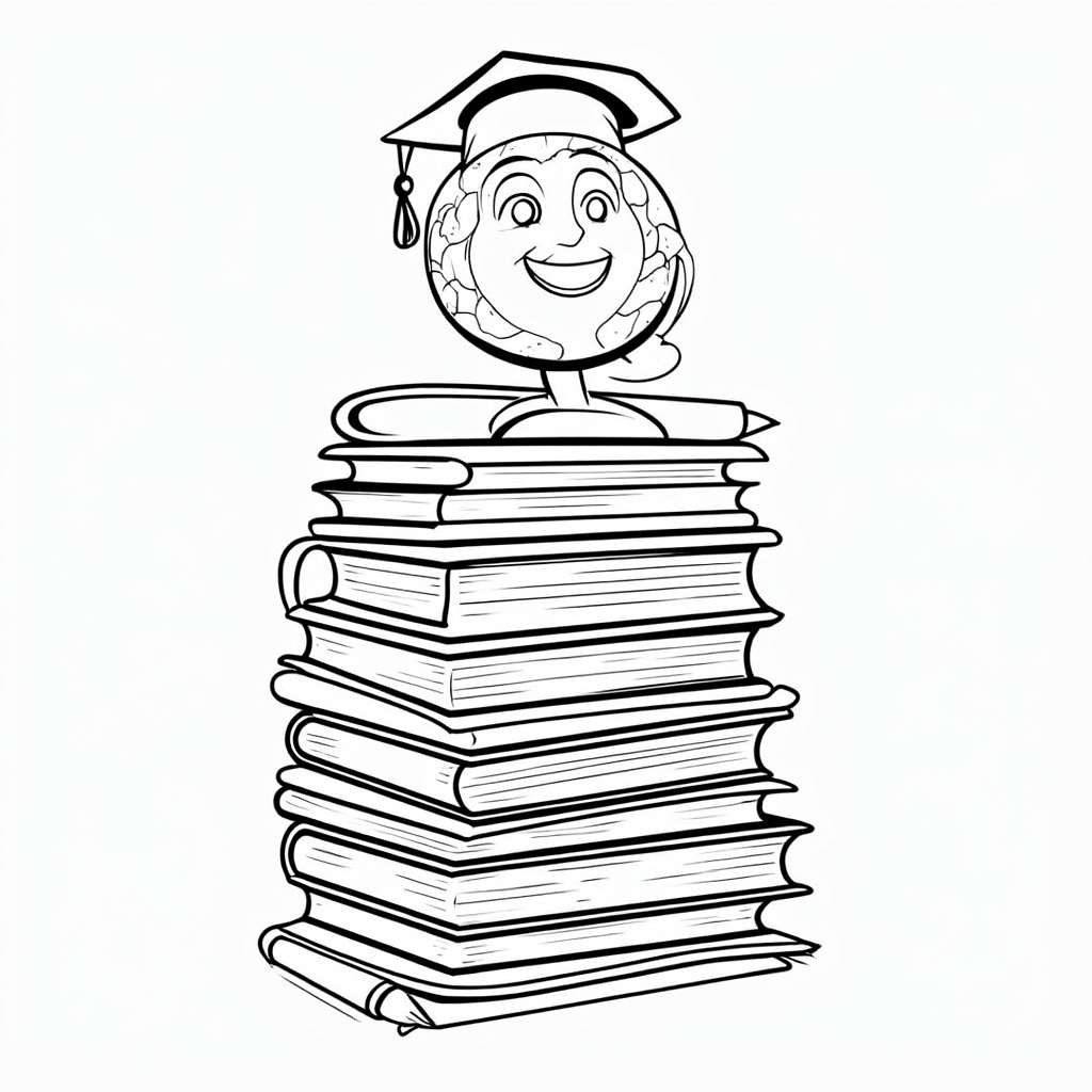 Design 2: Create a whimsical, tall stack of stylized books. Pencils of various sizes (some sharpened, some new) can be tucked between books or leaning against the stack. Place a smiling globe on top of the book tower, perhaps wearing a tiny graduation cap.