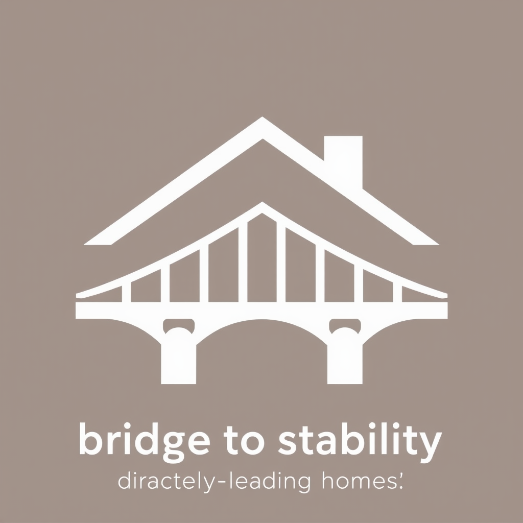 Sub Design Idea 4: An abstract mark combining a roof silhouette with a bridge element. The bridge could form the foundation or an integral structural part of the roof, symbolizing 'bridge to stability' directly leading to 'homes'.
