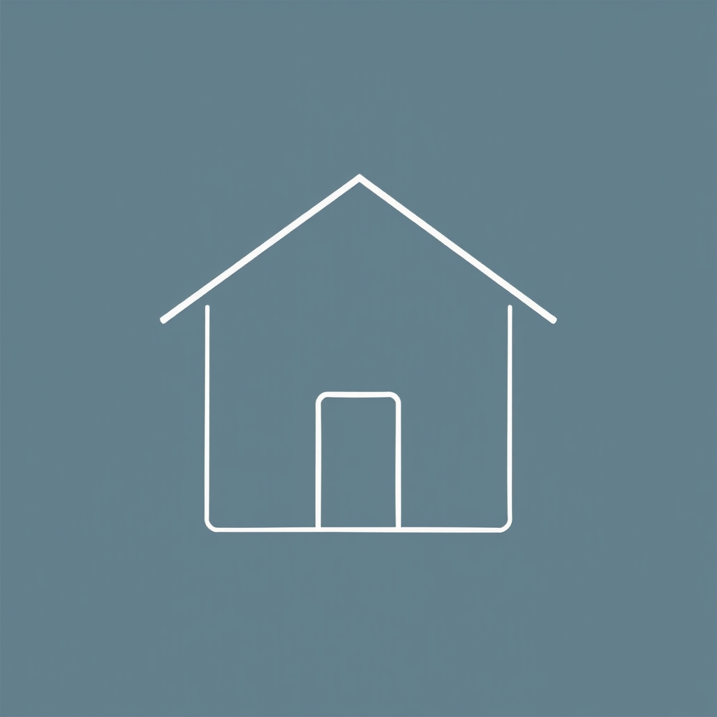 A minimalist logo featuring a stylized roofline (two connected lines forming a peak) placed directly above a simple, solid rectangle representing the foundation. The overall shape evokes a basic, secure home.