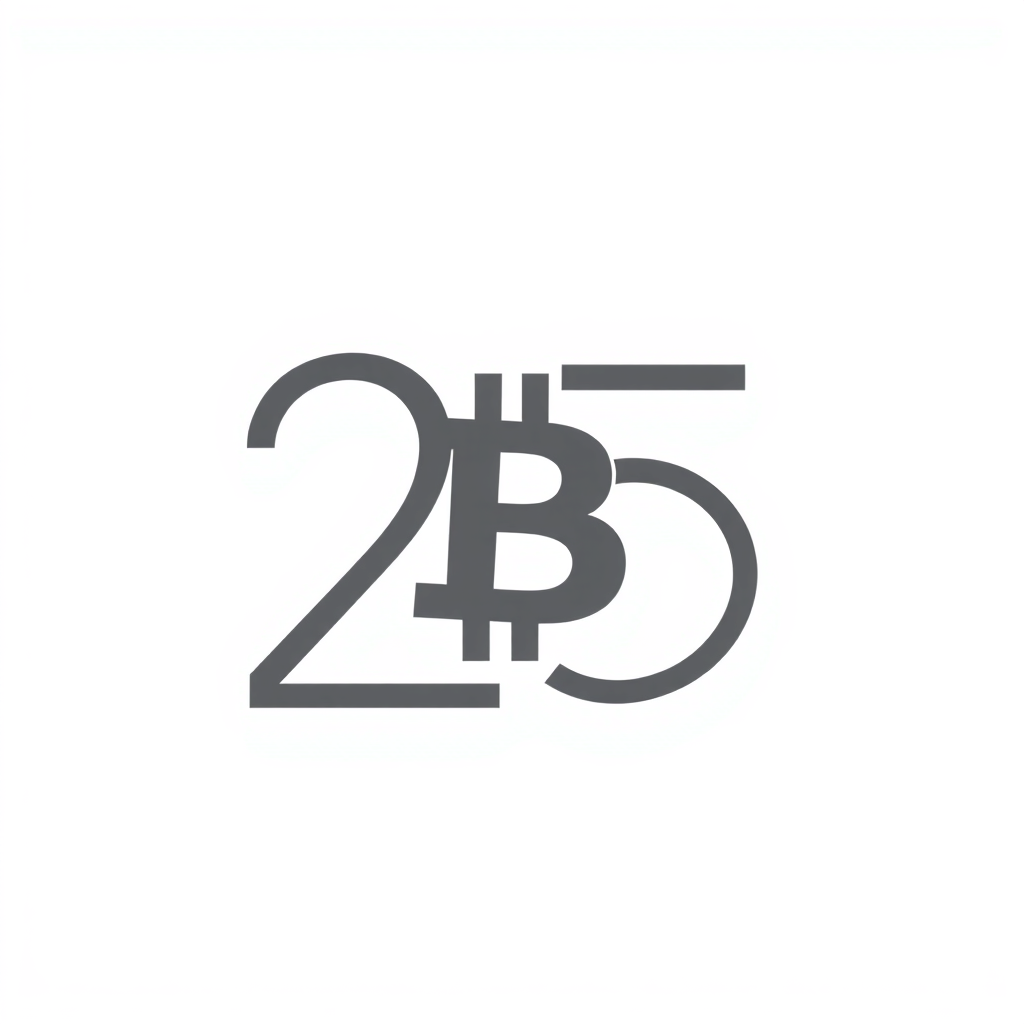 Simple Icon Idea: A compact monogram combining '25' with a very subtle Bitcoin 'B' integrated into one of the numeral's strokes or negative spaces, suitable for small applications.