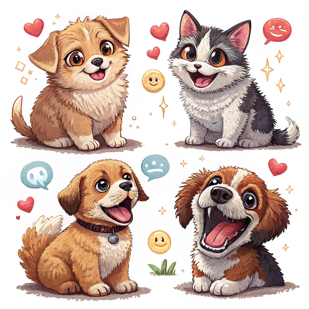 A set of Pixel Pets displaying various emotions (e.g., happy, sad, angry, curious, sleepy) using pixel art expressions.