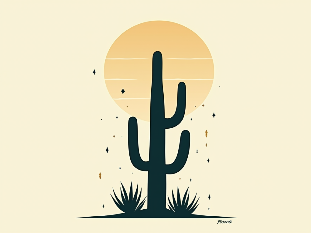 Stylized Agave/Cactus: A T-shirt design with a single, elegant silhouette of an agave plant or saguaro cactus, paired with minimal 'Cinco' or 'Fiesta' text in a modern sans-serif font.