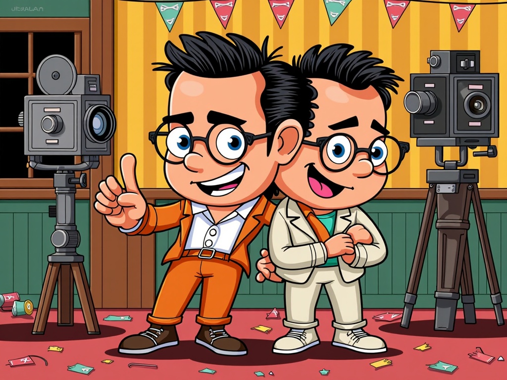 Use AI to merge the visual characteristics of two different classic movie characters into a single, new hybrid character illustration.