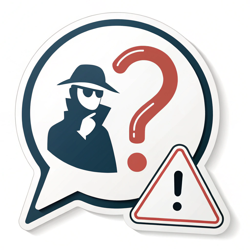 Simple Icon Idea: A chat bubble containing a stylized anonymous silhouette or a large question mark, with a small, universally recognized alert symbol (like an exclamation point in a triangle) positioned near or on it.