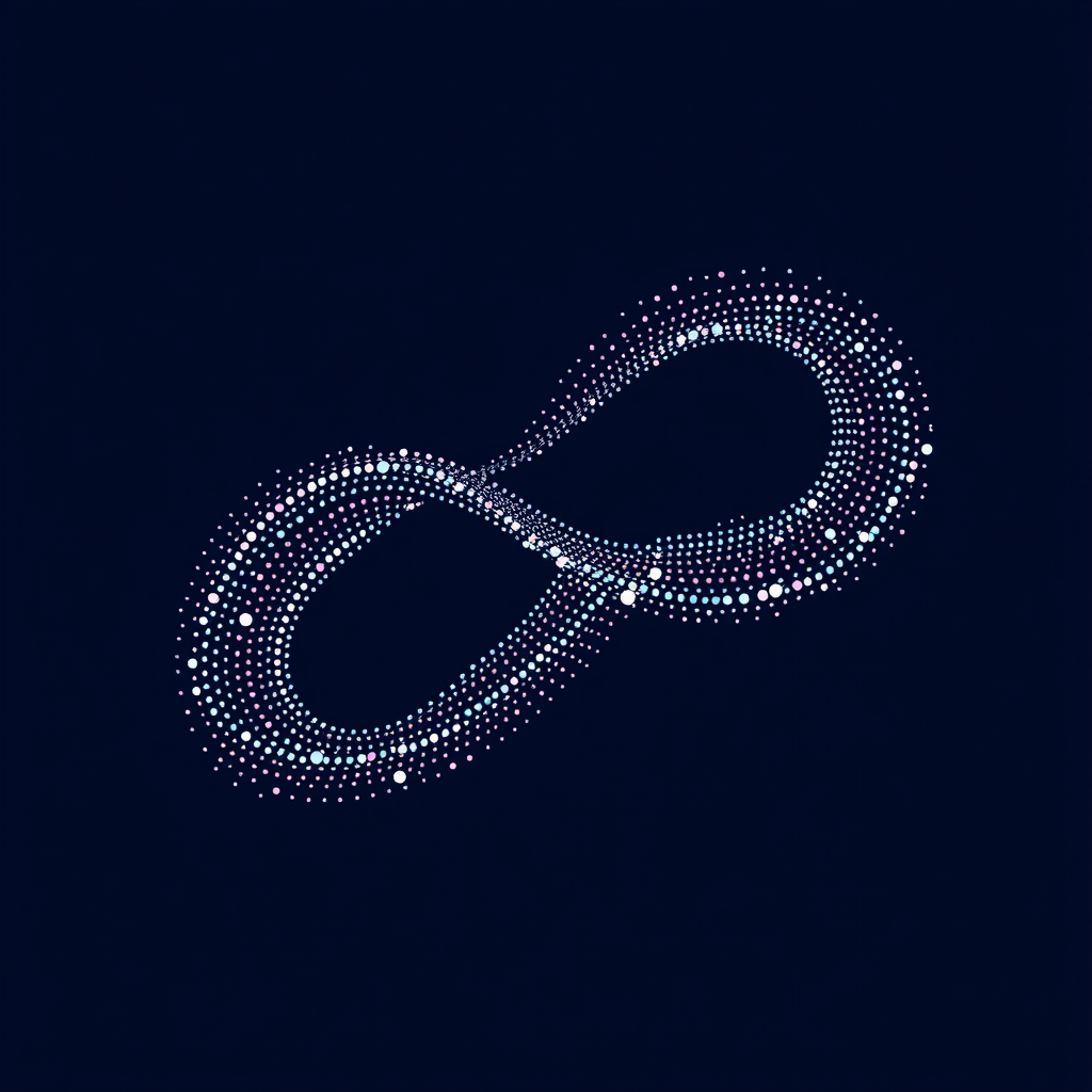 Dynamic Data Stream Loop: An icon depicting a flowing stream of abstract data particles (dots, lines) forming an infinity loop. The density or color of the particles could change along the loop to show transformation and iteration in the AI's generative process.
