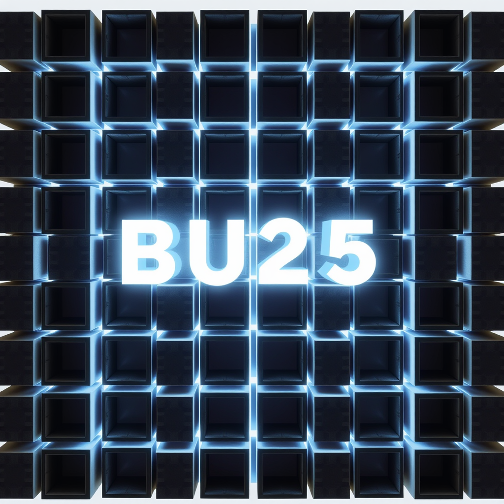 Sub-Design Idea 5 (Dynamic Block Grid): A grid of blocks where some are illuminated or extruded, forming a pattern that subtly suggests the word 'BUILD' or the year '2025'. The 'future forward' aspect can be shown by blocks animating or appearing to move out of the grid.