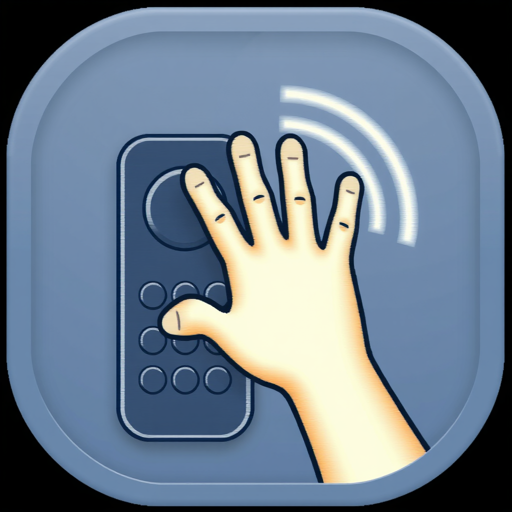 Show a hand interacting with a remote, where the hand has subtle motion blur or radiating lines to imply vibration.