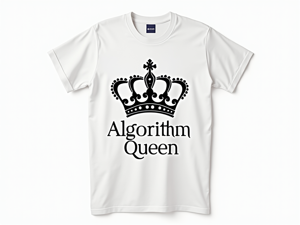 A stylized queen's crown rendered using flowchart symbols (e.g., diamonds for decisions, rectangles for processes) connected by arrows, with 'Algorithm Queen' in a modern, clean font below.