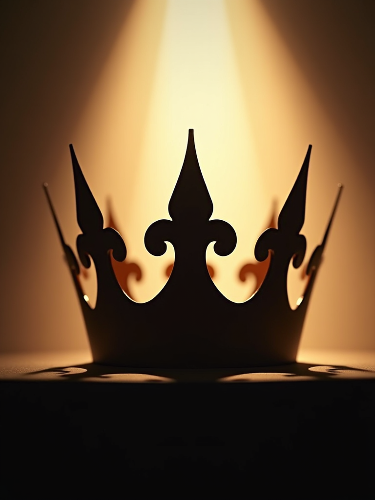 A silhouetted image of a crown against a glowing background, highlighting its classic triangular peaks.