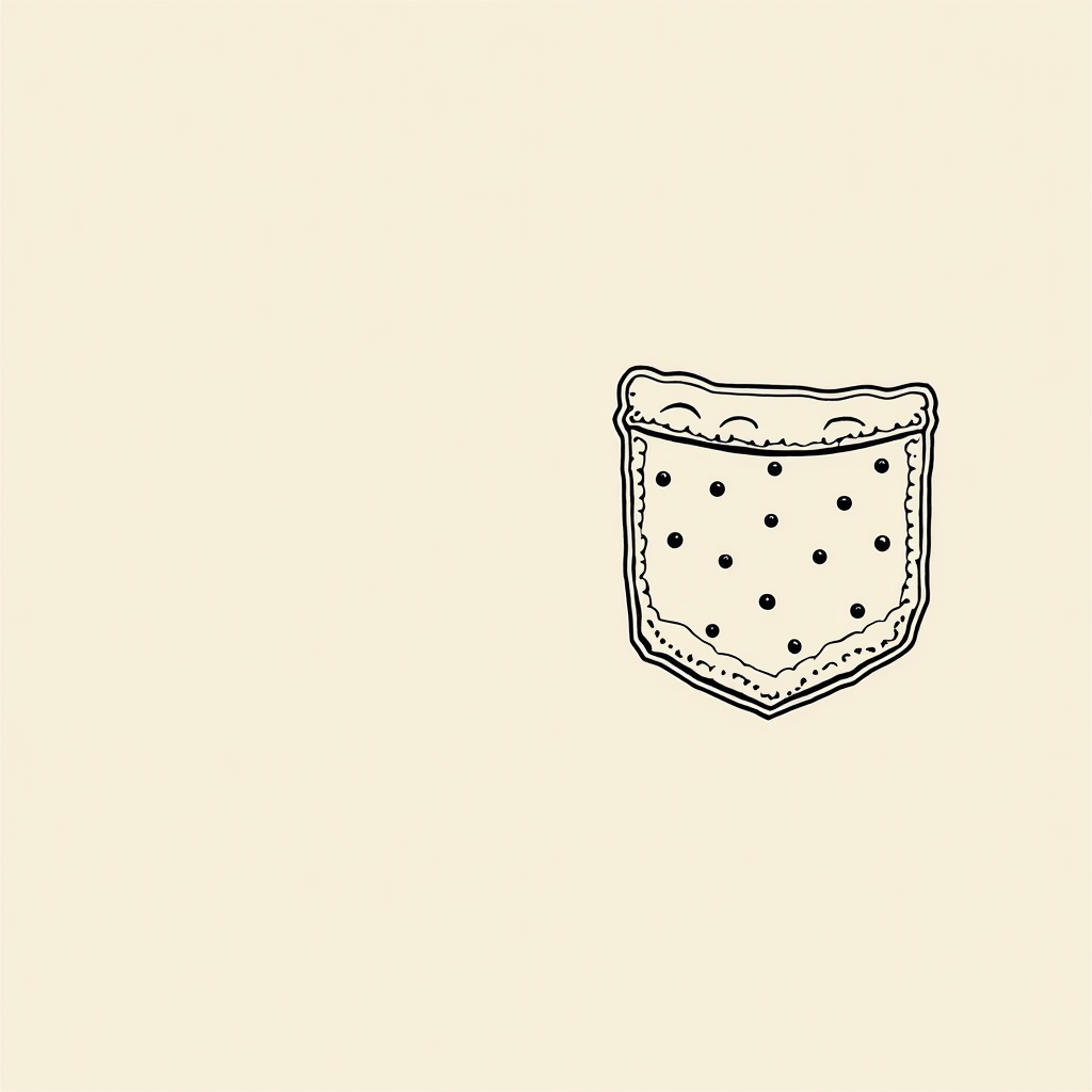 Outline of a whole pie with a few minimalist dots or small circles inside representing blueberries, placed on the left chest pocket area.
