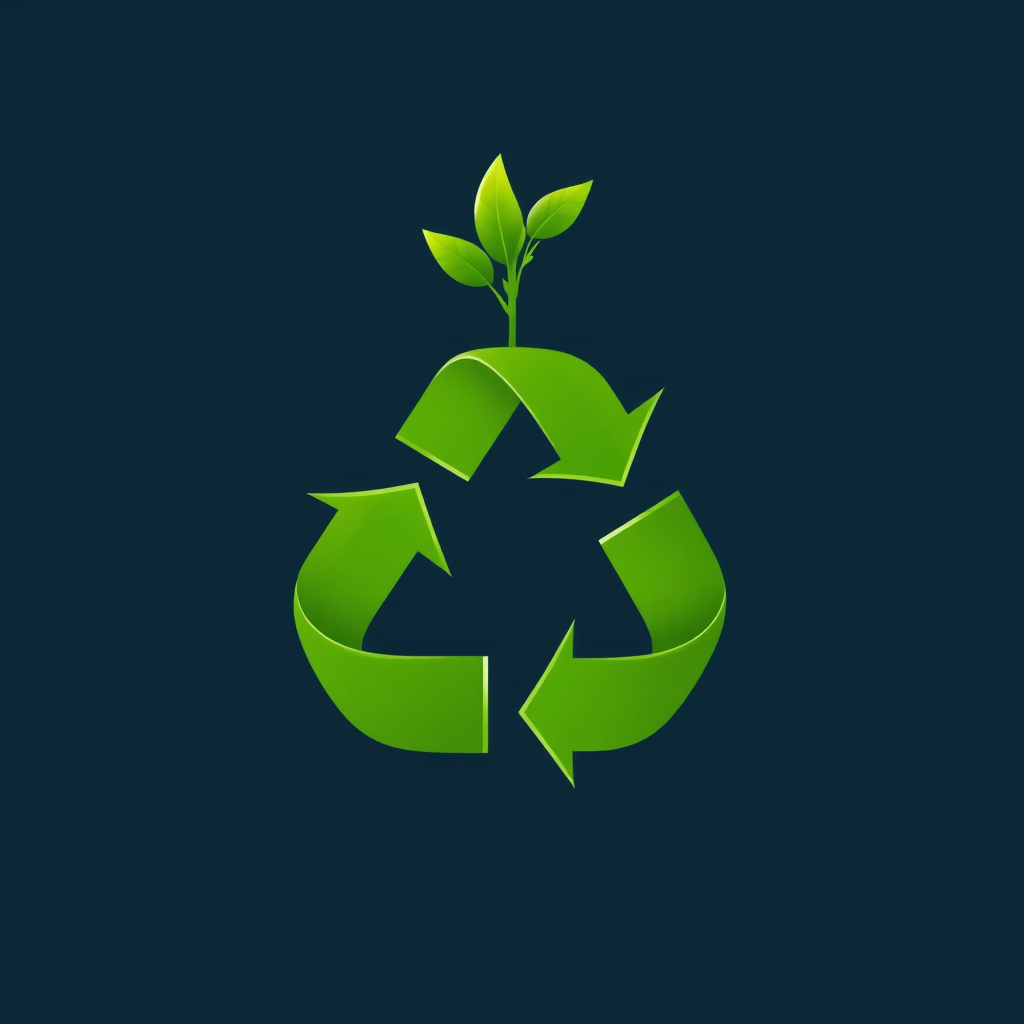 The classic three chasing arrows recycling symbol, where the top arrow gracefully transforms or culminates into a vibrant green sprout or a flourishing tree, visually representing regeneration, growth, and the positive environmental outcomes of recycling.