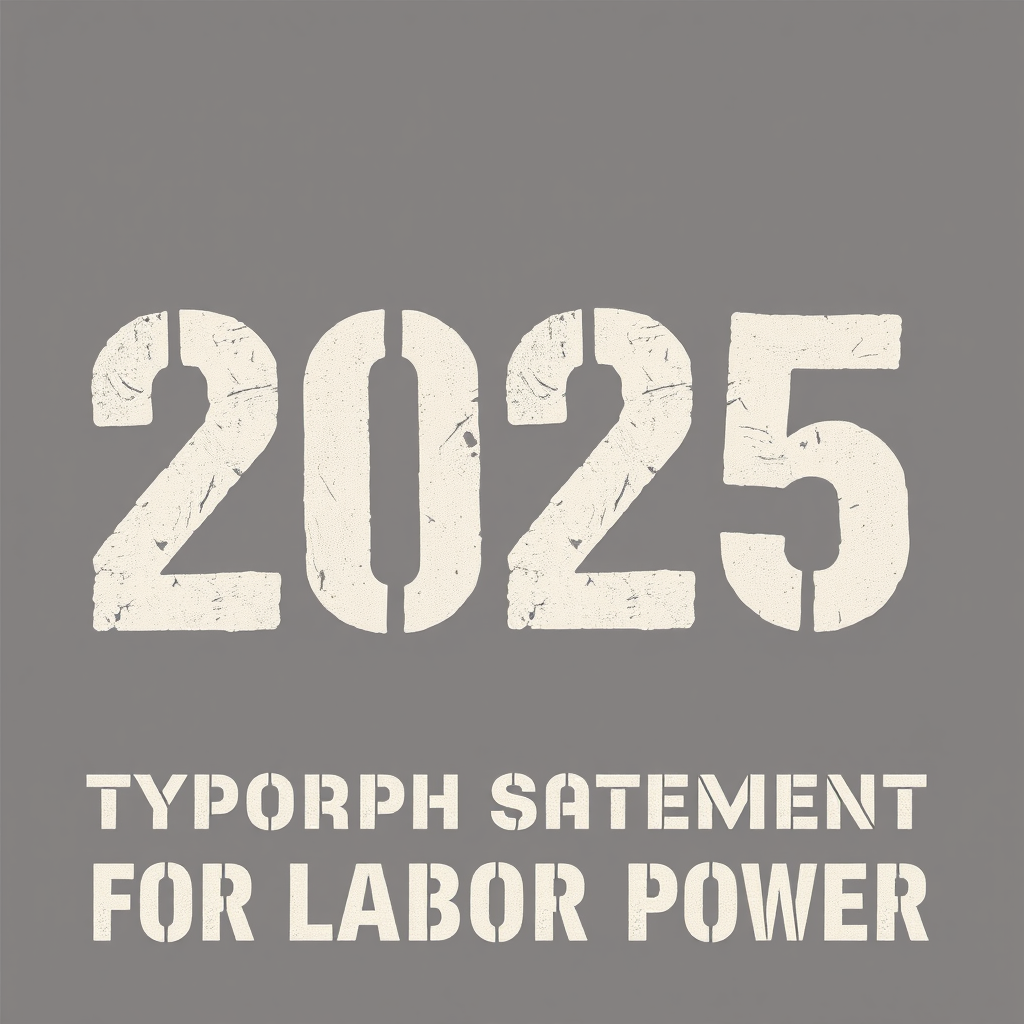 Sub-Design 2 (Stencil & Action): '2025' rendered in a rough, impactful stencil font, suggestive of grassroots activism. One numeral, e.g., the '5', could be angled to imply forward movement or action. Accompanying text ('Typographic Statement for Labor Power') in a smaller, clear stencil.