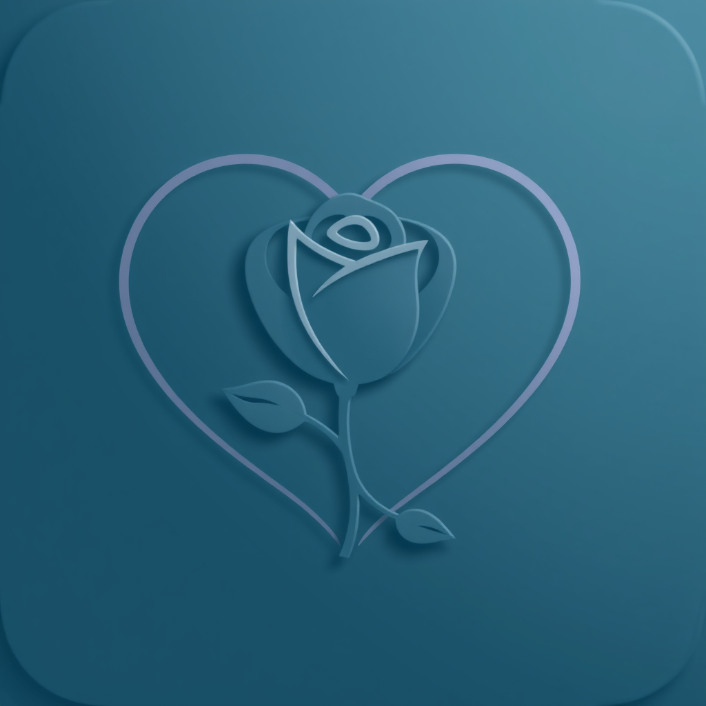 A rose icon intertwined with a heart outline.