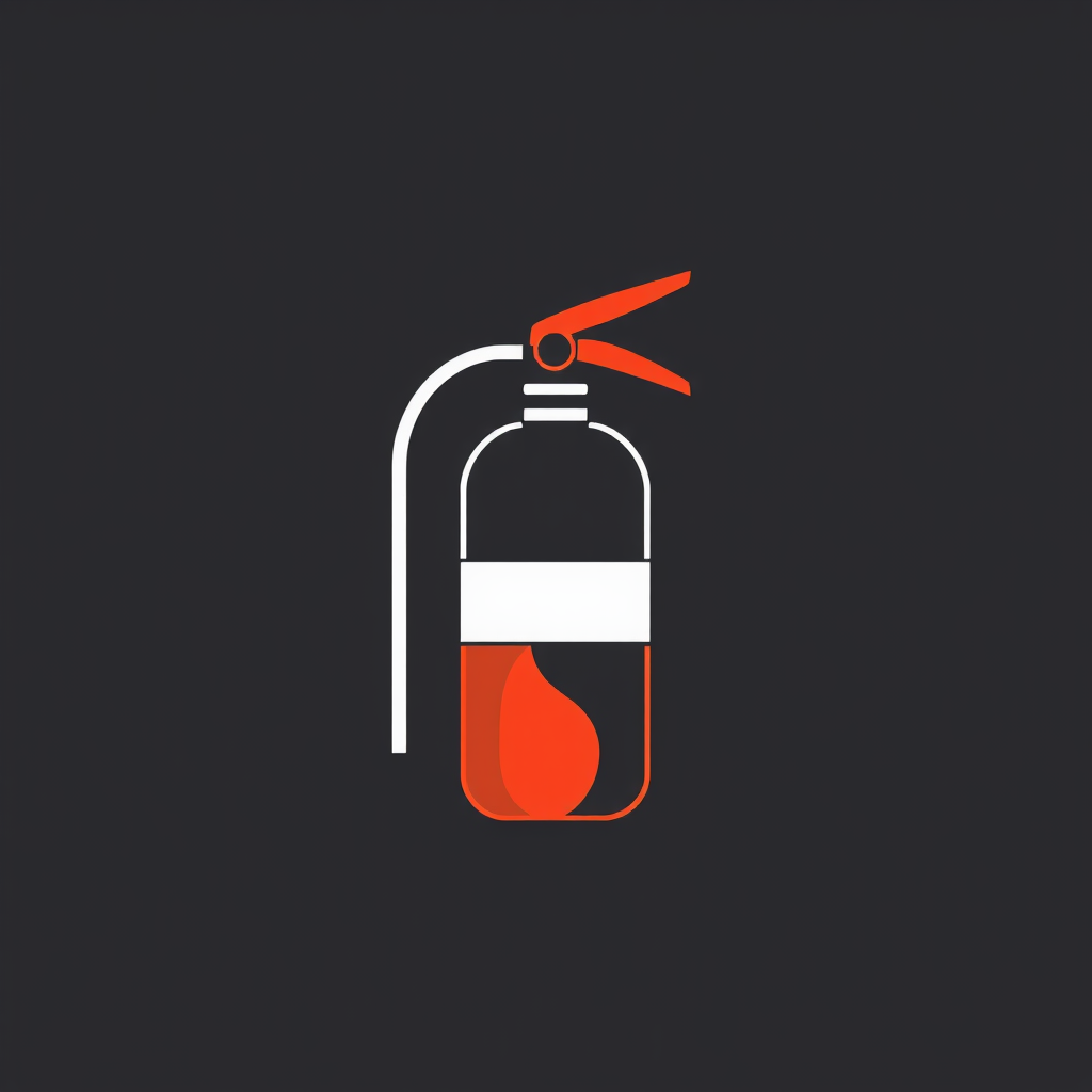 A minimalist design using simple geometric shapes to create a fire extinguisher with an implied protective barrier.