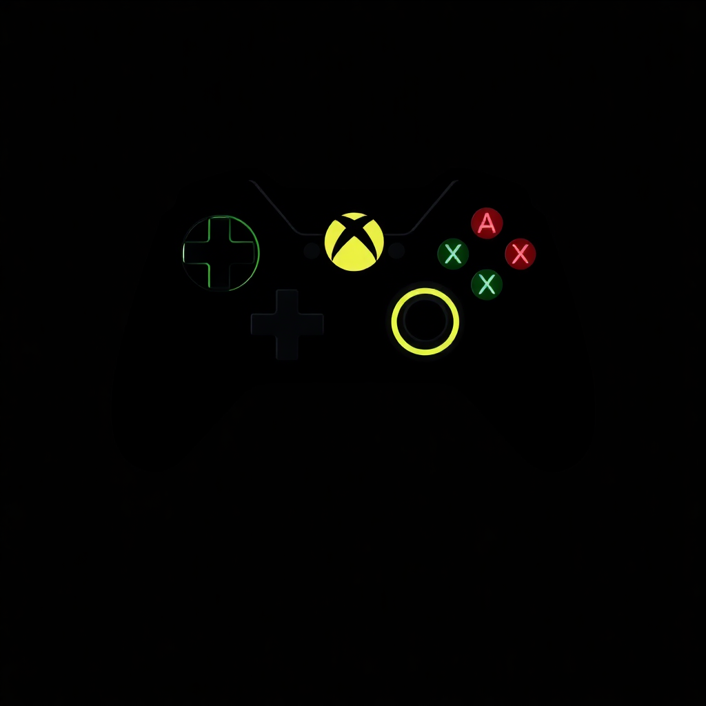 The image is a black background with a game controller in the center. The controller has four buttons - a plus sign, a minus sign, and a circle. The plus sign is green, the minus sign is yellow, and the circle is red. The buttons are arranged in a way that they are overlapping each other. The overall design of the controller is simple and minimalistic.