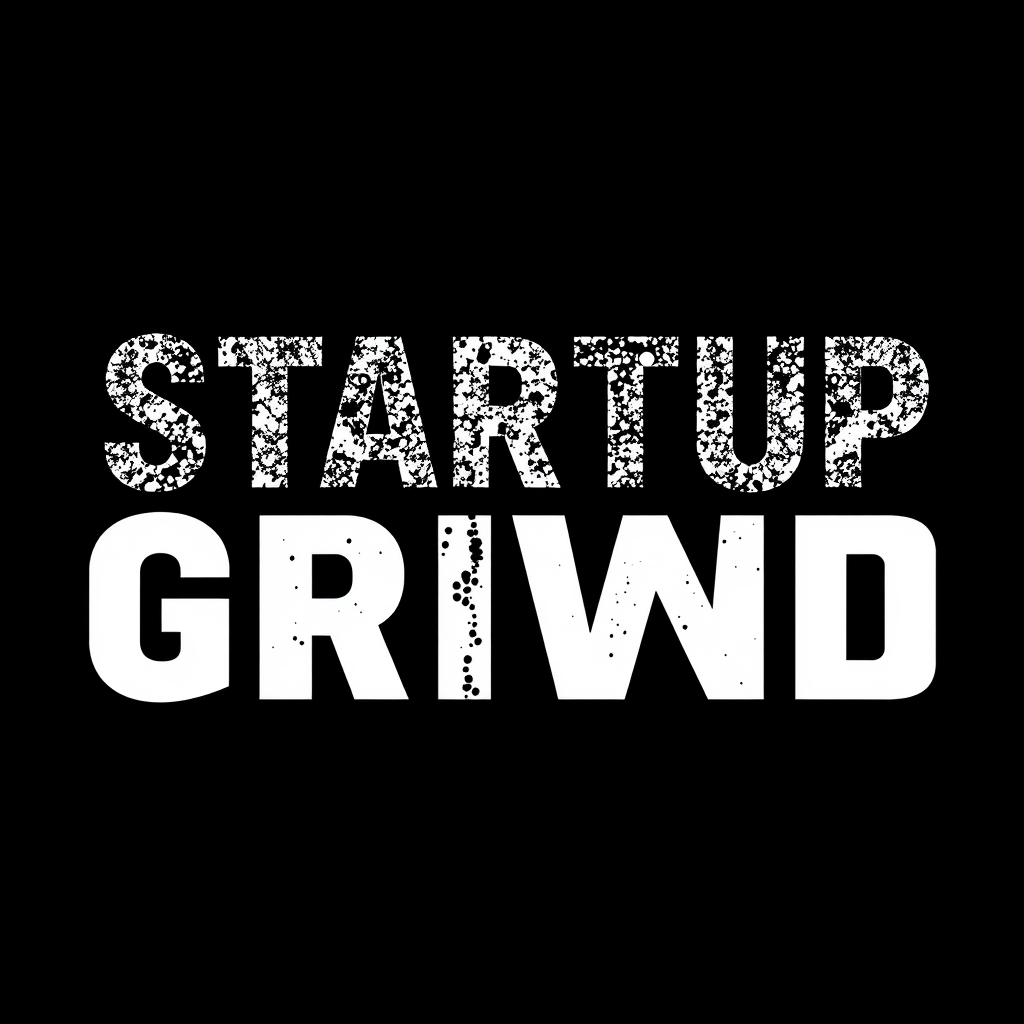 Clean, bold sans-serif typography for 'Startup Grind'. The 'grind' texture is a nuanced fill pattern within the letters, possibly using varied densities to create depth without sacrificing legibility.