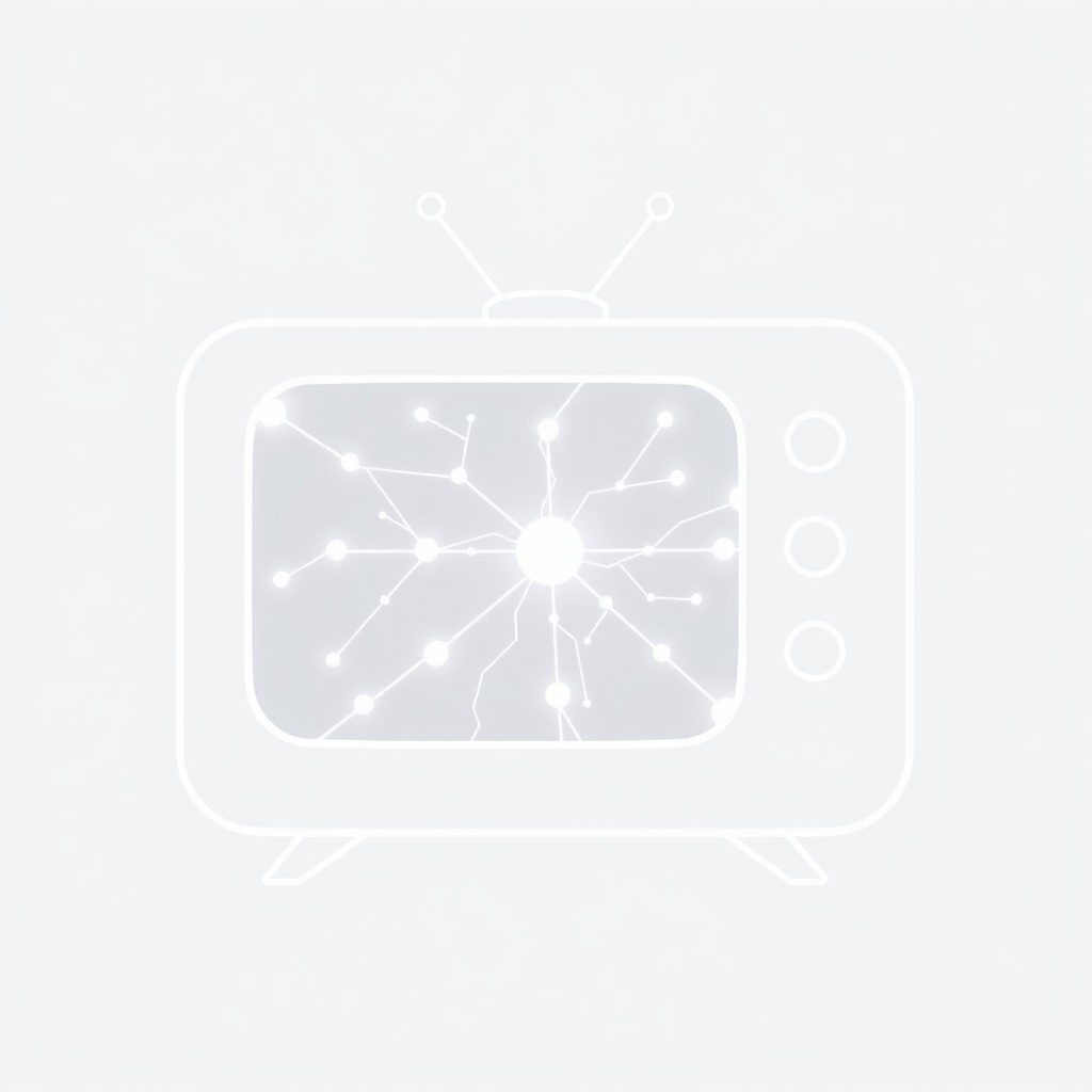 Simple AI TV Icon Concept: A minimalist television outline featuring a clear, glowing abstract neural network pattern overlaid directly onto its screen area, concisely symbolizing embedded artificial intelligence.