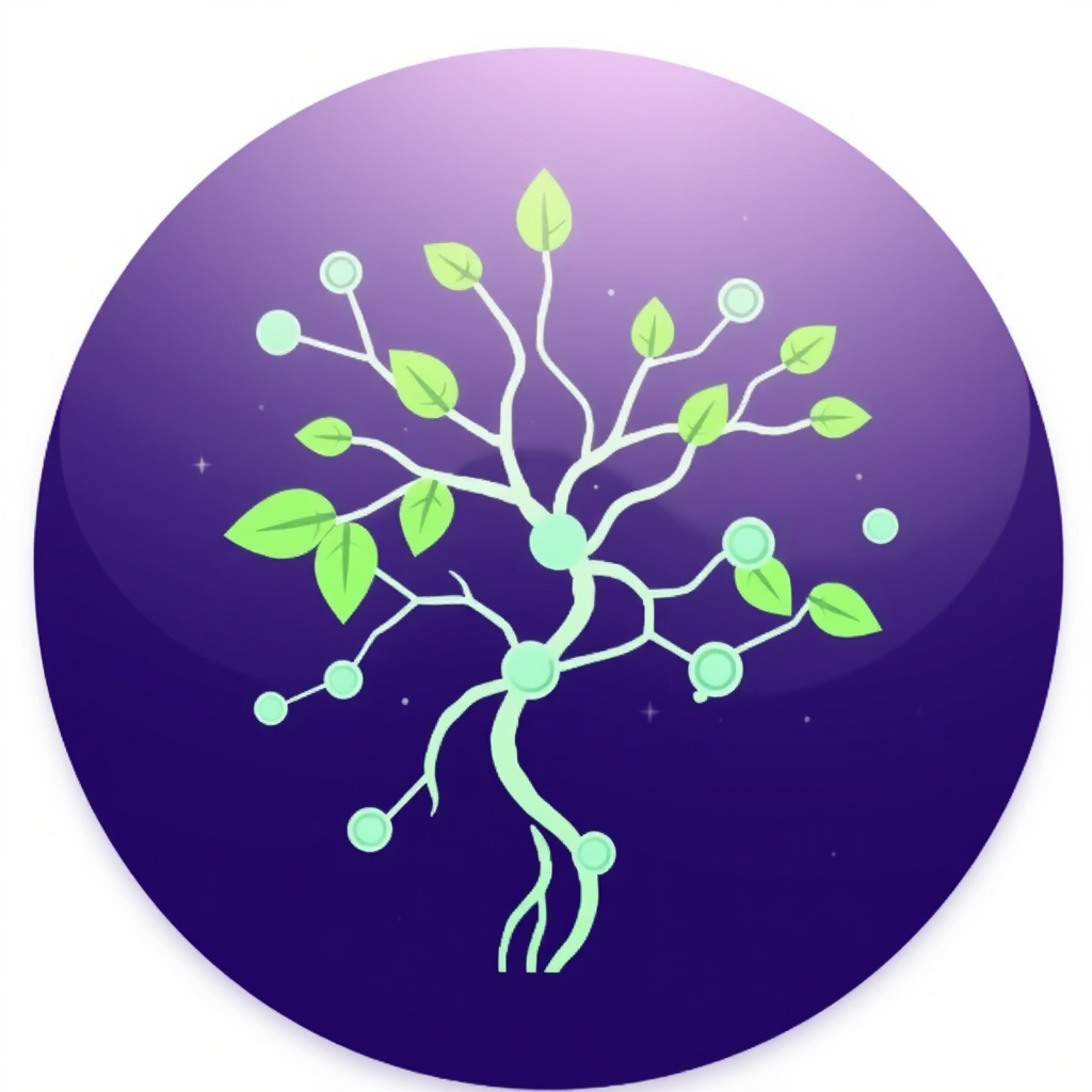 Neural Vine Growth: An icon with intertwined lines representing neural pathways growing like a vine, with nodes as 'buds' or 'fruits,' illustrating AI's interconnected and expanding generative process.
