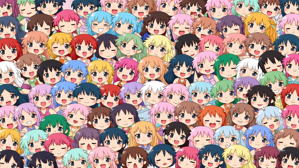 Chibi Character Collage: An illustration showcasing a multitude of famous anime characters from various genres, all drawn in a consistent chibi and kawaii style. The 'overload' aspect can be achieved by the sheer number of characters and cute expressions densely packed together.