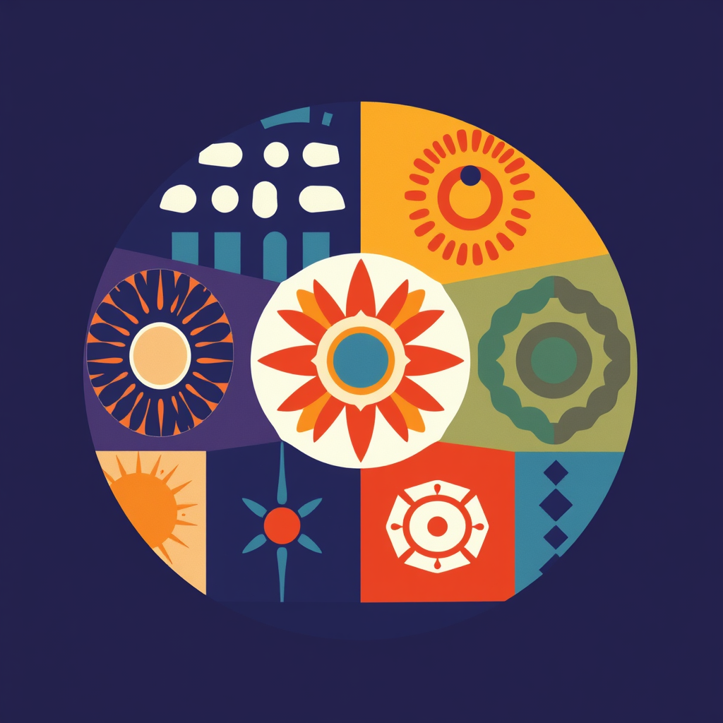 Abstract Cultural Motifs: Design icons using abstracted geometric patterns and color palettes inspired by diverse global cultures, ensuring broad appeal and avoiding stereotypes, to represent different I/O 2025 themes or tracks.