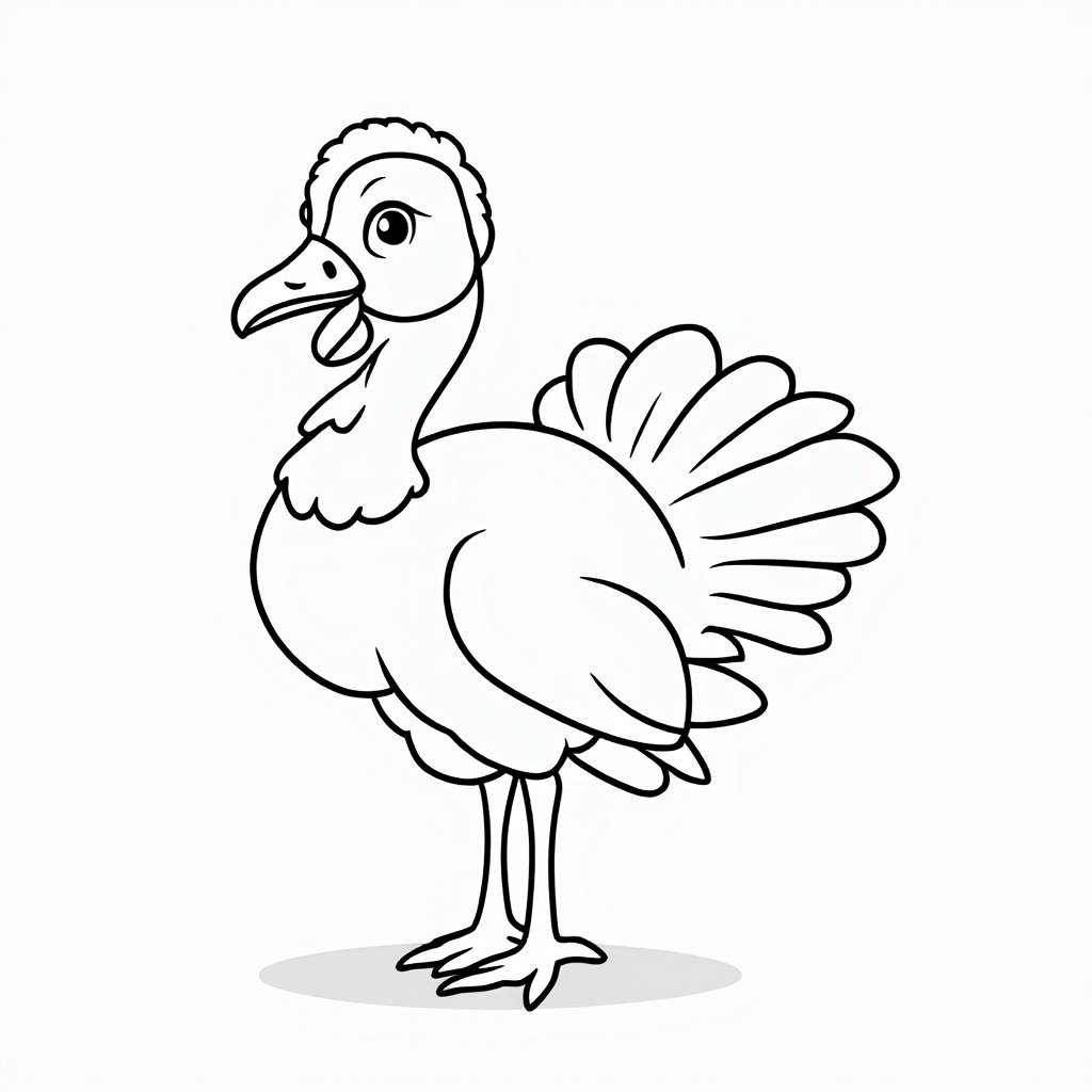 A turkey depicted in a few bold strokes, highlighting its long legs and bushy tail.