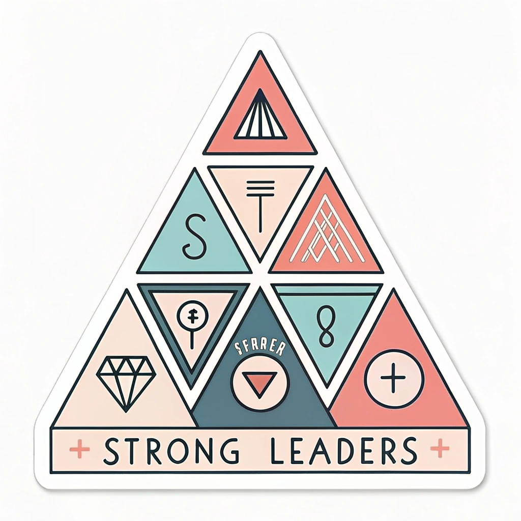 A minimalist design using strong, geometric shapes (e.g., triangles, squares) softened with rounded corners and a pastel color palette, symbolizing strength with empathy in female leadership.