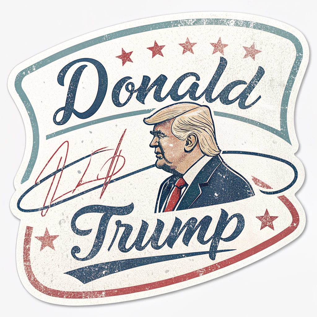 A stylized sticker of Trump's signature with a slightly distressed or vintage feel.