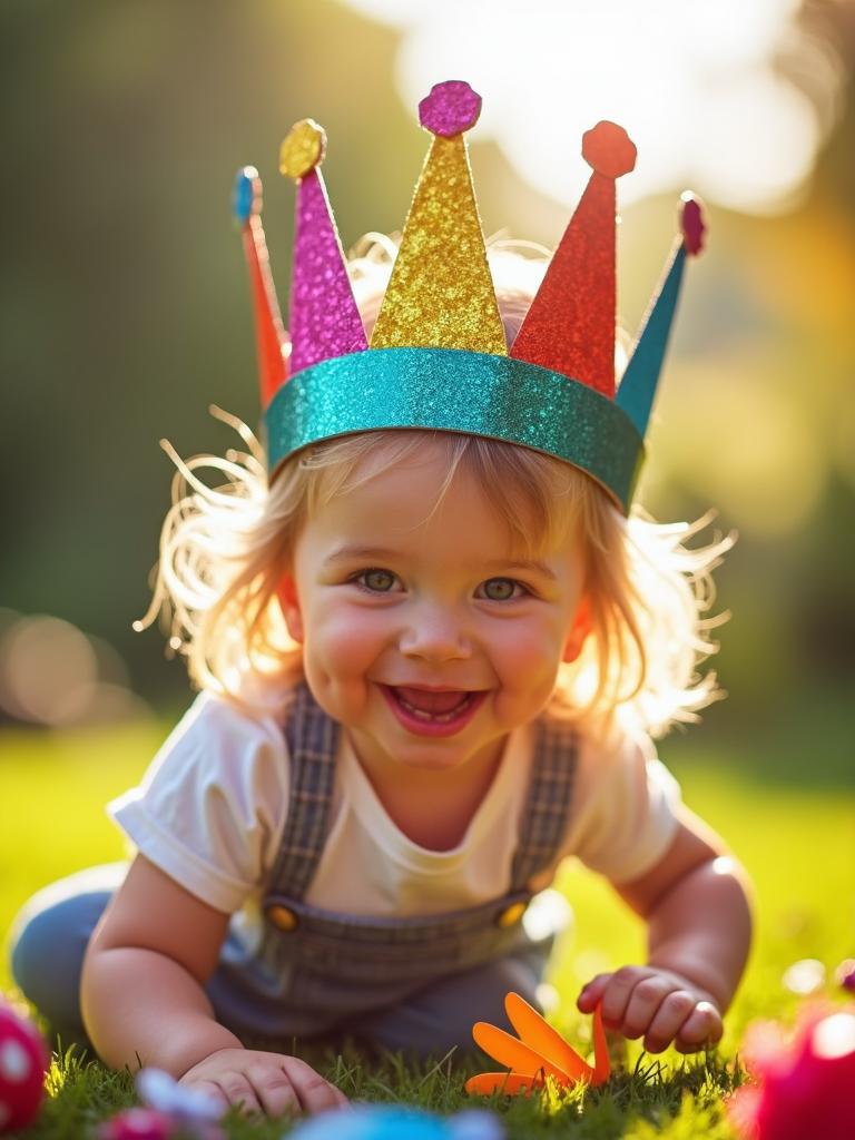 A child's playful crown made of cardboard and glitter, embodying creativity and the joy of imagination.