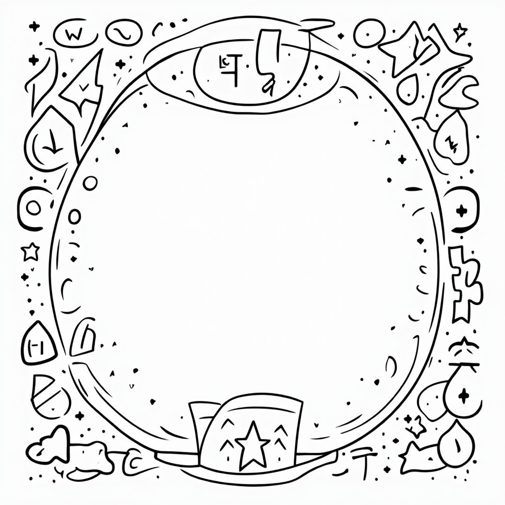 Include a small inspiration corner on the page showing simple elements like lightning bolts, initials, stars, or abstract shapes commonly found in emblems.