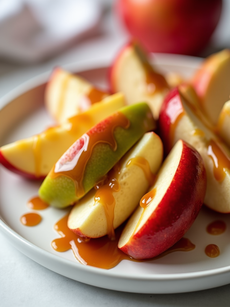 Caramel Drizzle Apple Wedges: Elevate the classic with a rich caramel drizzle, enhancing sweetness and texture.