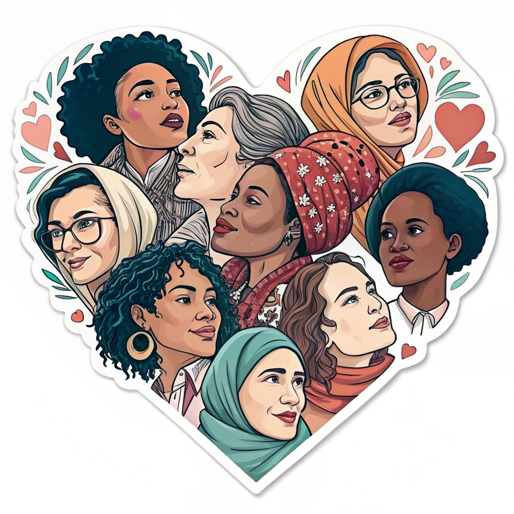 A logo featuring a mosaic of faces representing diverse women artists, forming the shape of a heart.