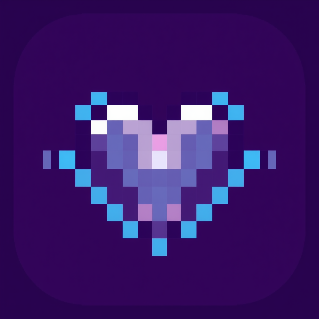 An animated pixel heart icon that gently beats by slightly changing the arrangement of the pixels, giving a subtle pulsating effect.