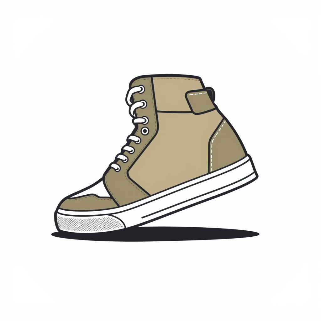 A slanted view of a high-top sneaker, showing its ankle support.