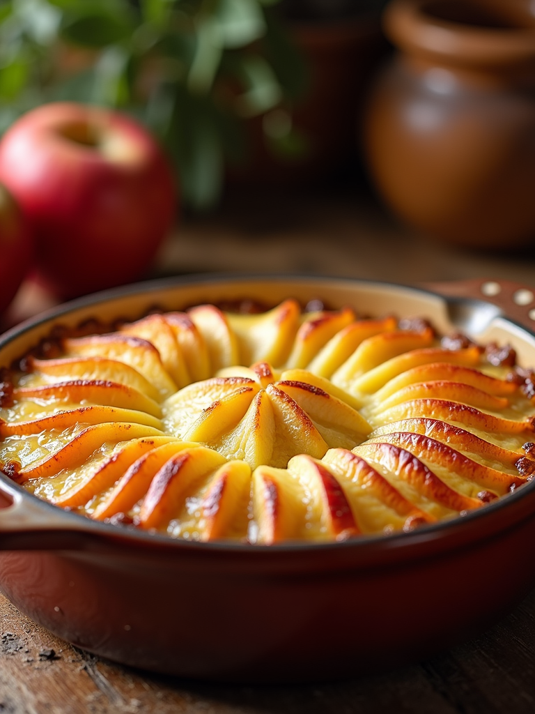 A warm apple and cheese bake. Layer apple slices with a mixture of grated cheese (like Gruyere and Fontina) in a baking dish. Bake until the apples are tender and the cheese is melted and bubbly.