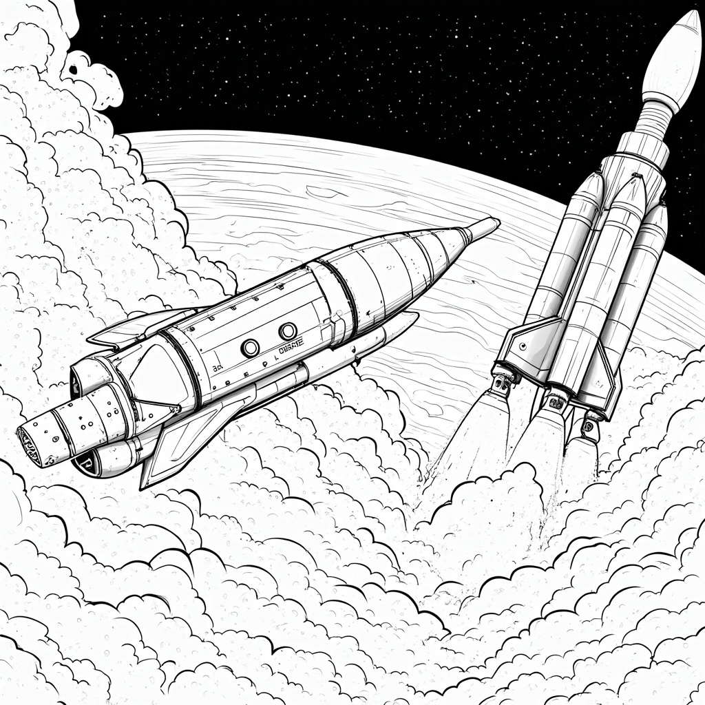 Illustrate the Starliner capsule dramatically detaching from the rocket's upper stage, with fiery plumes and the curve of the Earth visible in the background. Clearly show the two distinct spacecraft.