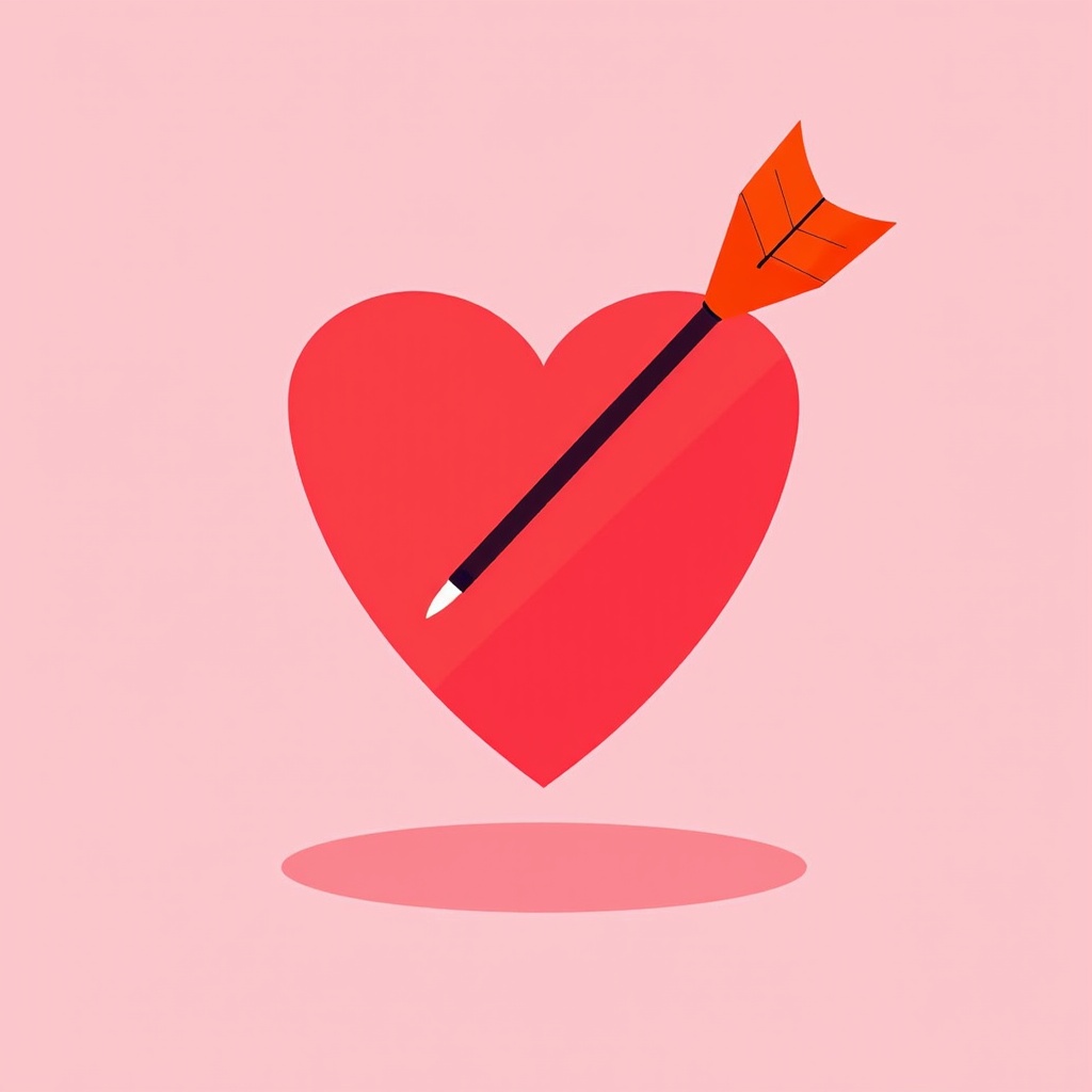 A heart-shaped target with an arrow in the bullseye, representing accurate aim in love.