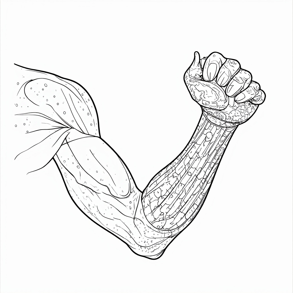 Focus on a limb (arm or leg) mid-transformation: showing texture changes like rock skin forming, metal plating appearing, or elastic stretching, allowing for diverse coloring.
