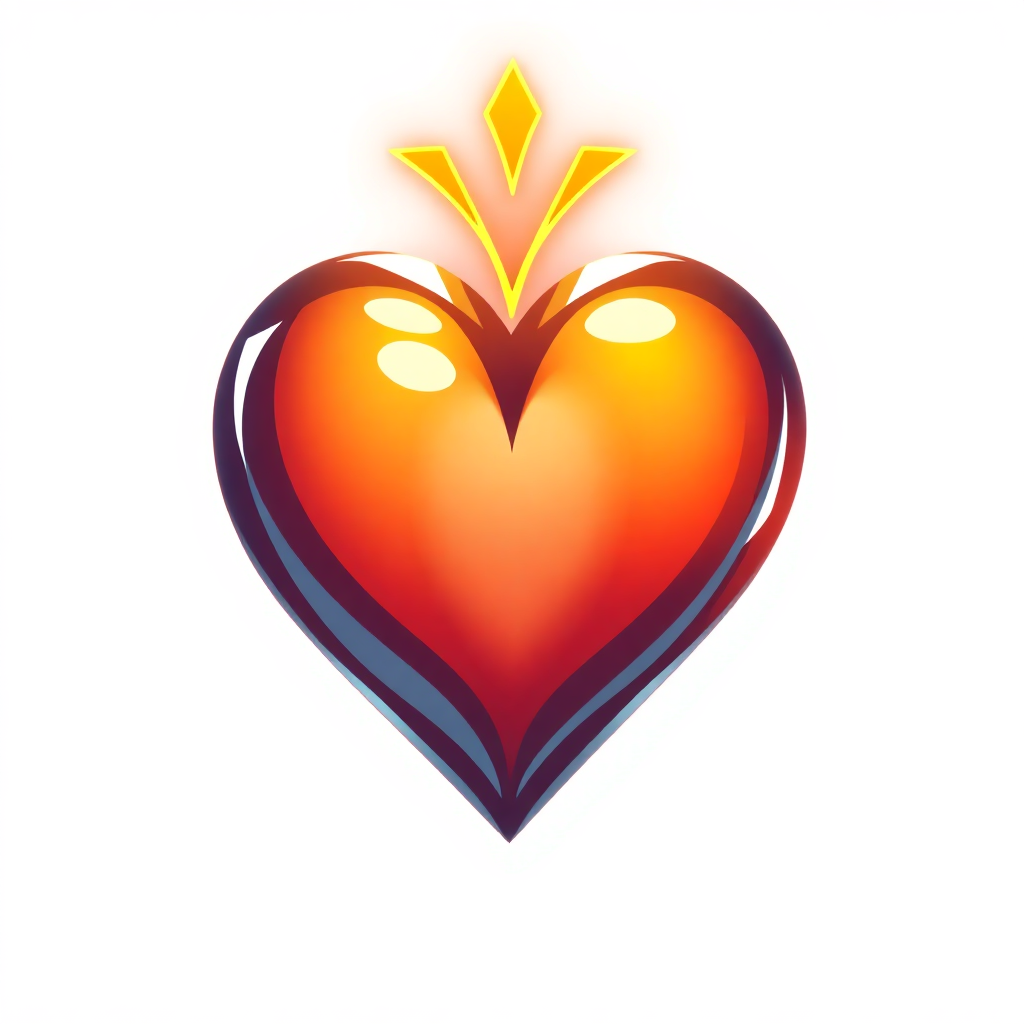 The image shows a red heart with a crown on top of it, set against a white background. The heart is animated, giving it a lively and vibrant look.