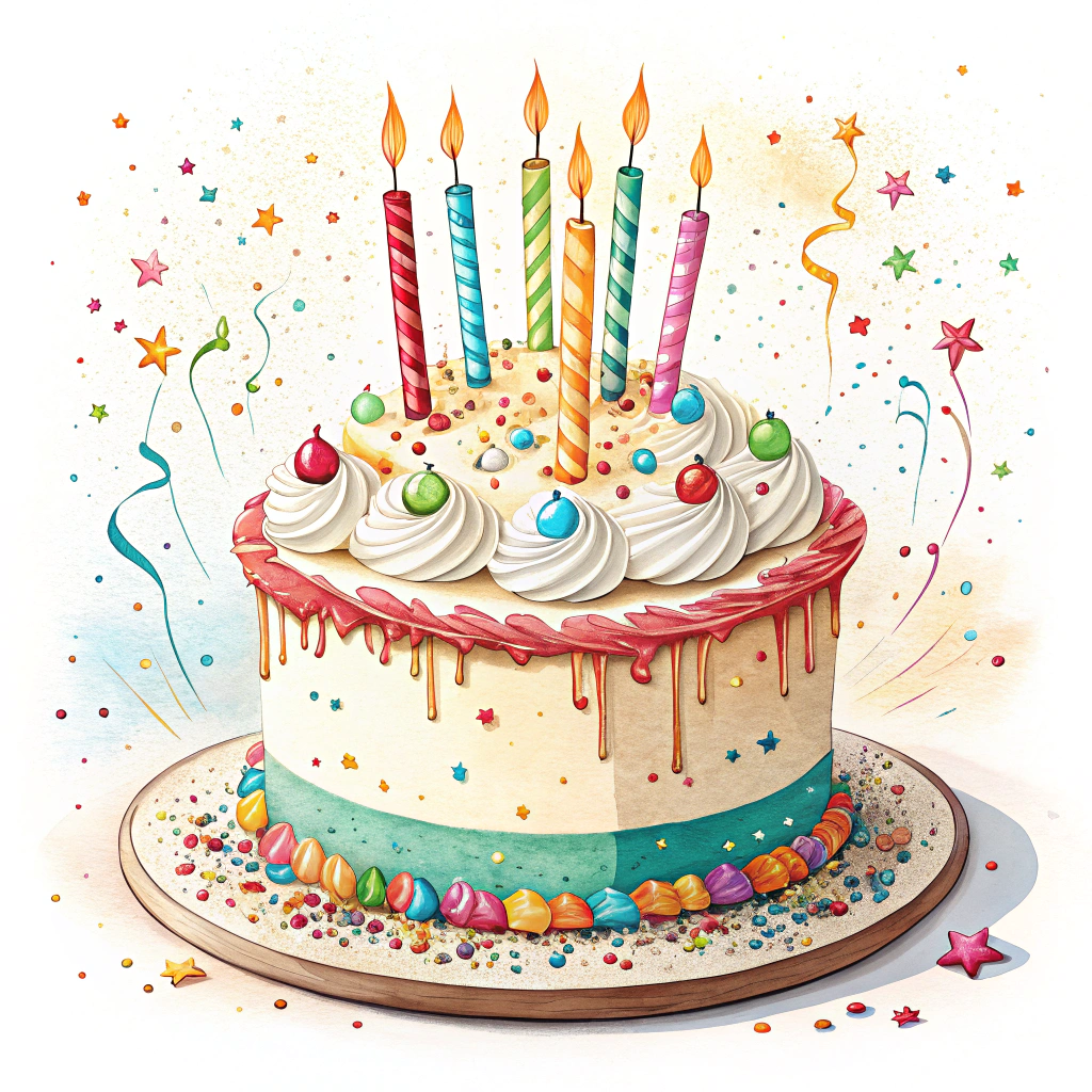 Design a sticker with a birthday cake graphic and confetti sprinkles.