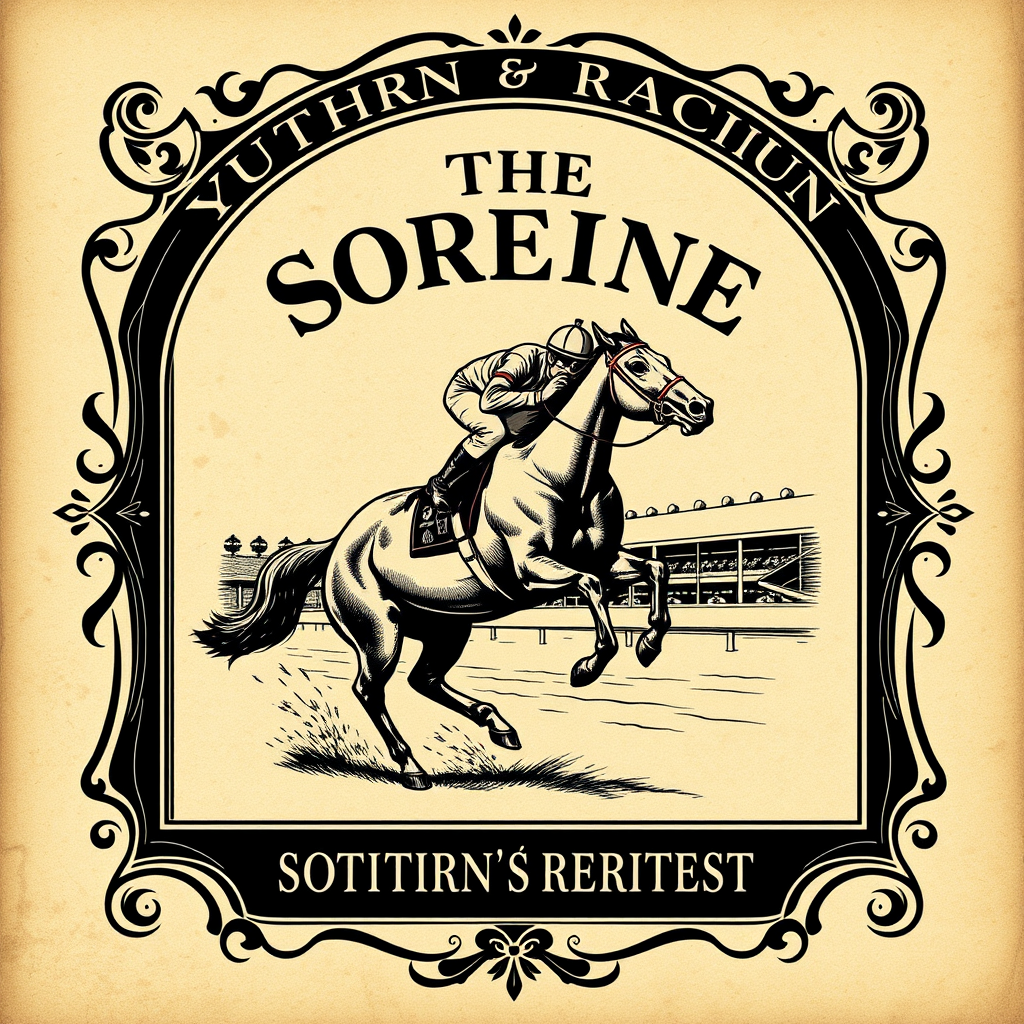 Sub-Design 5: Vintage Racing Program Homage - A design that mimics the style of an early 20th-century racing program cover, featuring a dynamic horse and jockey illustration with ornate borders and typography reflecting Southern tradition and historical significance.