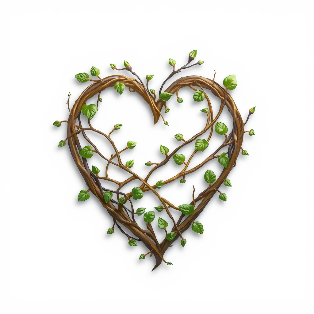 A heart made of intertwined vines.