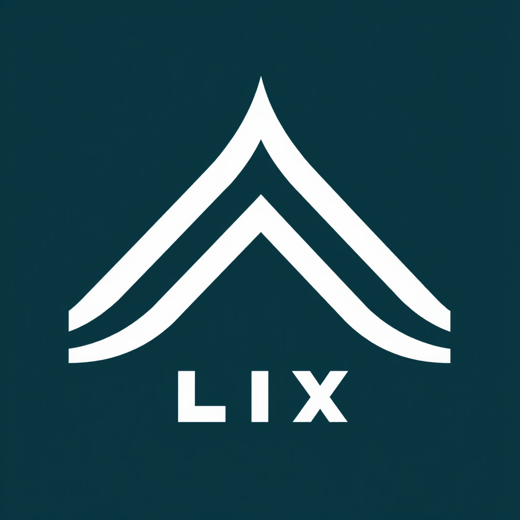 Geometric Abstraction: Both symbols are reduced to their core geometric lines and arcs, arranged to represent both simultaneously in a modern, abstract mark. 'LIX' forms part of this geometric composition.
