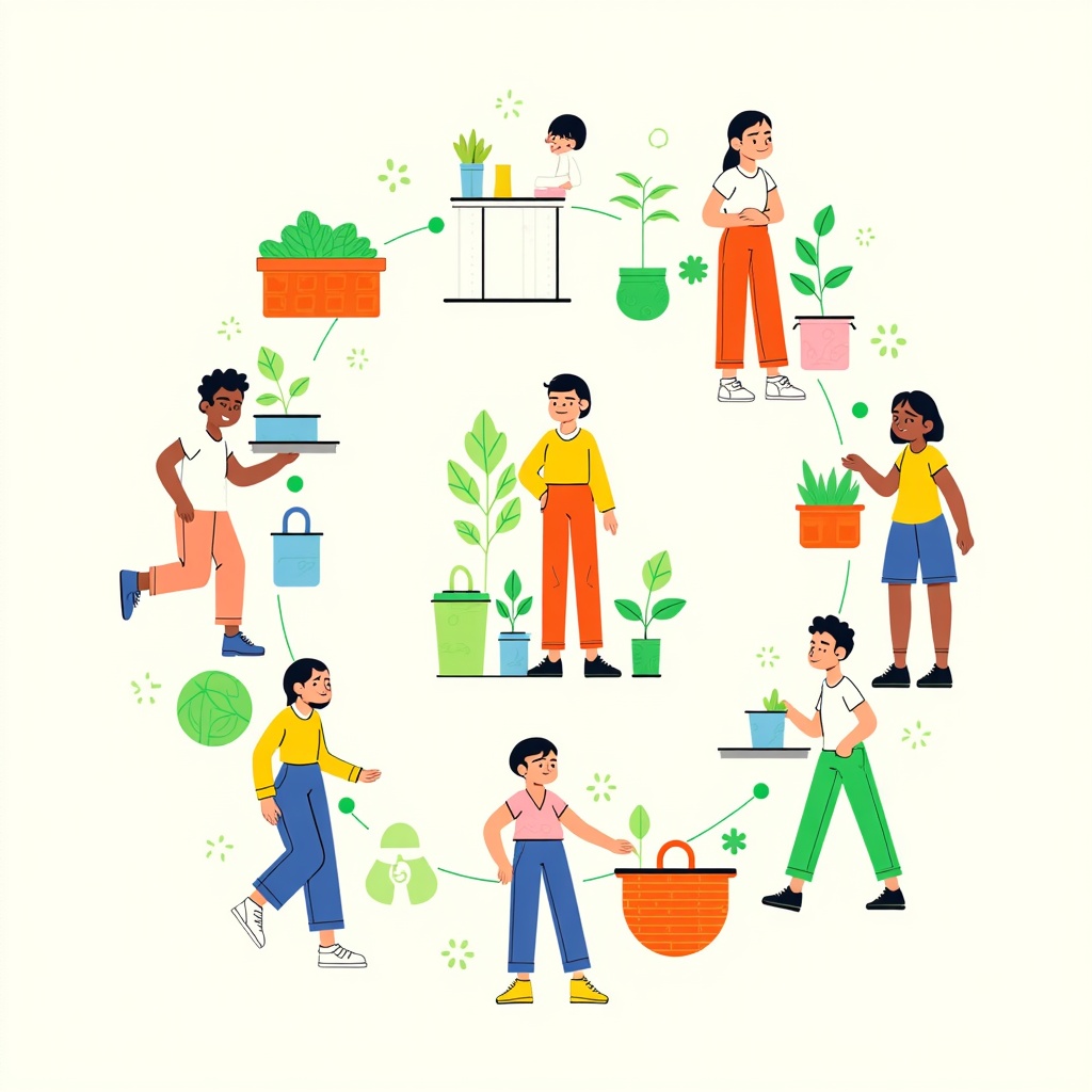An illustration depicting the circular lifecycle of an ethical garment, from sustainable sourcing and fair production to wear, repair, and recycling/biodegradation, highlighting a closed-loop system.
